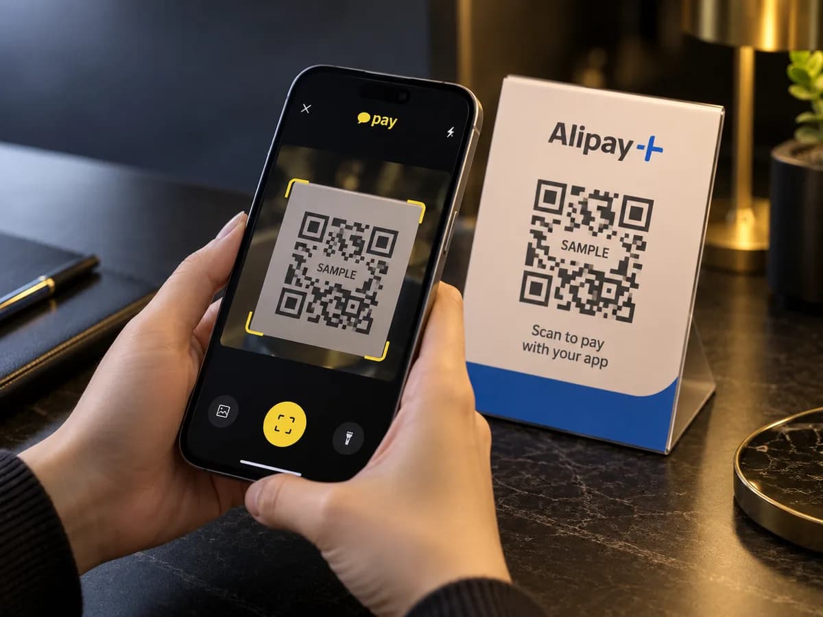 카카오페이 앱으로 샘플 Alipay+ QR을 촬영하는 결제 방법 예시